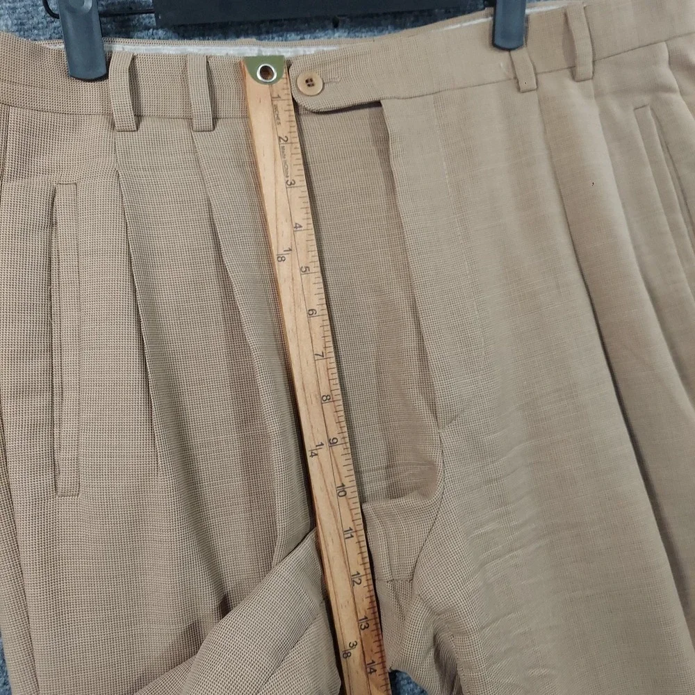 Zanella Dress Pants Mens 34x32 Beige Microfiber Pleated Lined Classic Italy